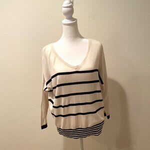 Ann Taylor 3/4 Sleeves Knit Top with Stripes.  White With Black Stripes  Size: S